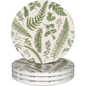 Drink Coasters Set of 4,Botanical Leaves and Plants Vintage Coasters for Drinks Ceramic Coasters with Cork Bottom for Kinds of Mugs and Cups,Home Decor,4''
