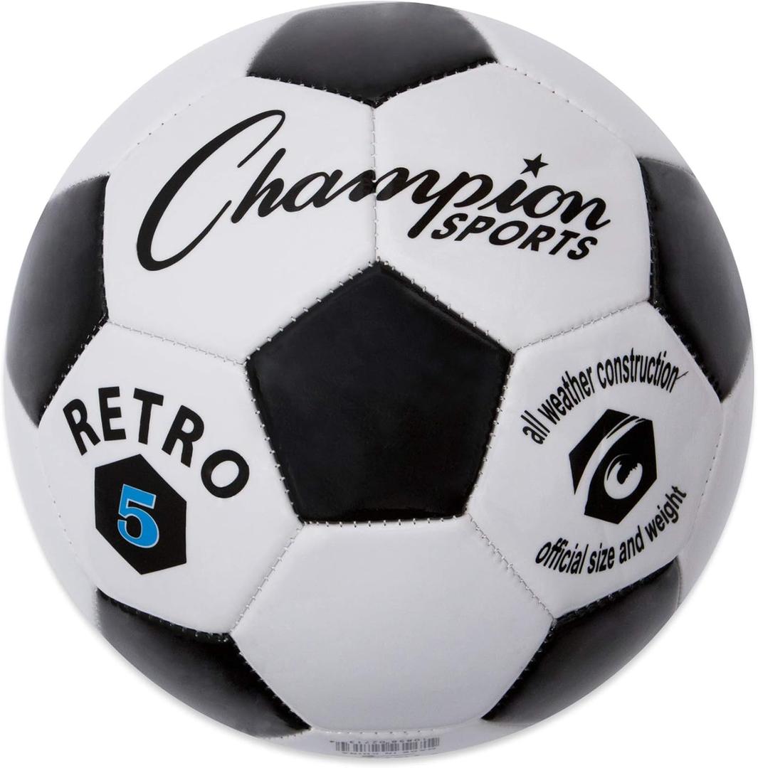 Champion Sports Retro Soccer Ball (Size 5, Black/White)