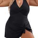 Blooming Jelly Women Plus Size Swimsuit One Piece Swim Dress Tummy Control Bathing Suits Criss Cross Modest Swimwear (XX-Large Plus, Black)