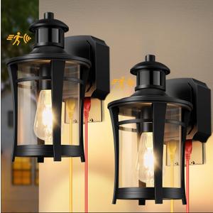 Porch Lights with Outlet, 2 Pack Outdoor Motion Sensor Lights, Dusk to Dawn Exterior Light Fixture, Anti-Rust Waterproof Outdoor Wall Light, Aluminum Outside Lights for House Patio Front Door Garage