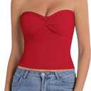 Tube Tops for Women Twist Knot Summer Going Out Crop Tops Backless Strapless Bandeau Tops Y2K Basic (Red, L)
