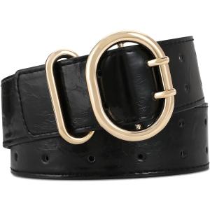 Wide Belts for Women Leather Wide Belts Fashion Thick Black Belt With Gold Buckle Belt for Dresses (S: Fit Waist Size 26"-32")