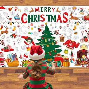 AinDen Christmas Coloring Tablecloth, 72x30 Inch Kids Craft Table Cover, Fun Coloring Table Cloth and Art Activity, Christmas Crafts for Kids Xmas Party