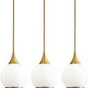 Pendant Lights Kitchen Island: 3 Pack Gold Light Fixture Modern with Frosted Glass - 10 Inch Mid Century Globe Kitchen Lighting Fixtures Ceiling for Foyer Bedroom (Gold & Milky White)