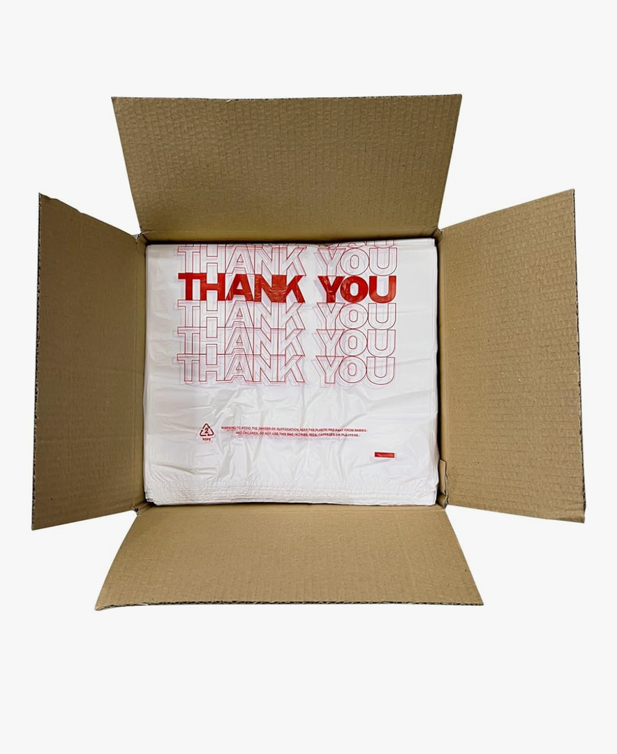 Glotoch Plastic Thank You Bags 1000 Count, 12" x 6.5" x 21" White Grocery Bags with Handles for Restaurant, Retail, Grocery Store, Takeout, Convenience Stores, T-shirt Shopping Bag in Bulk