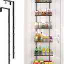 Over the Door Pantry Organizer - 6-Tier Mesh Basket Hanging & Wall Mounted Pantry Door Organizer, Over the Door Spice Rack with Adjustable Hooks for Kitchen, Bathroom, Bedroom, Storage Room (Black)