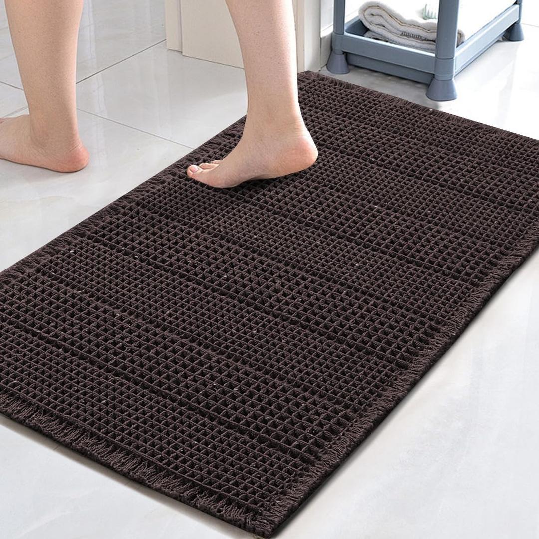 H.VERSAILTEX Upgraded Waffle Bath Mat Super Absorbent Non Slip Bath Rugs for Beside Tub, 24" x 36", Chocolate