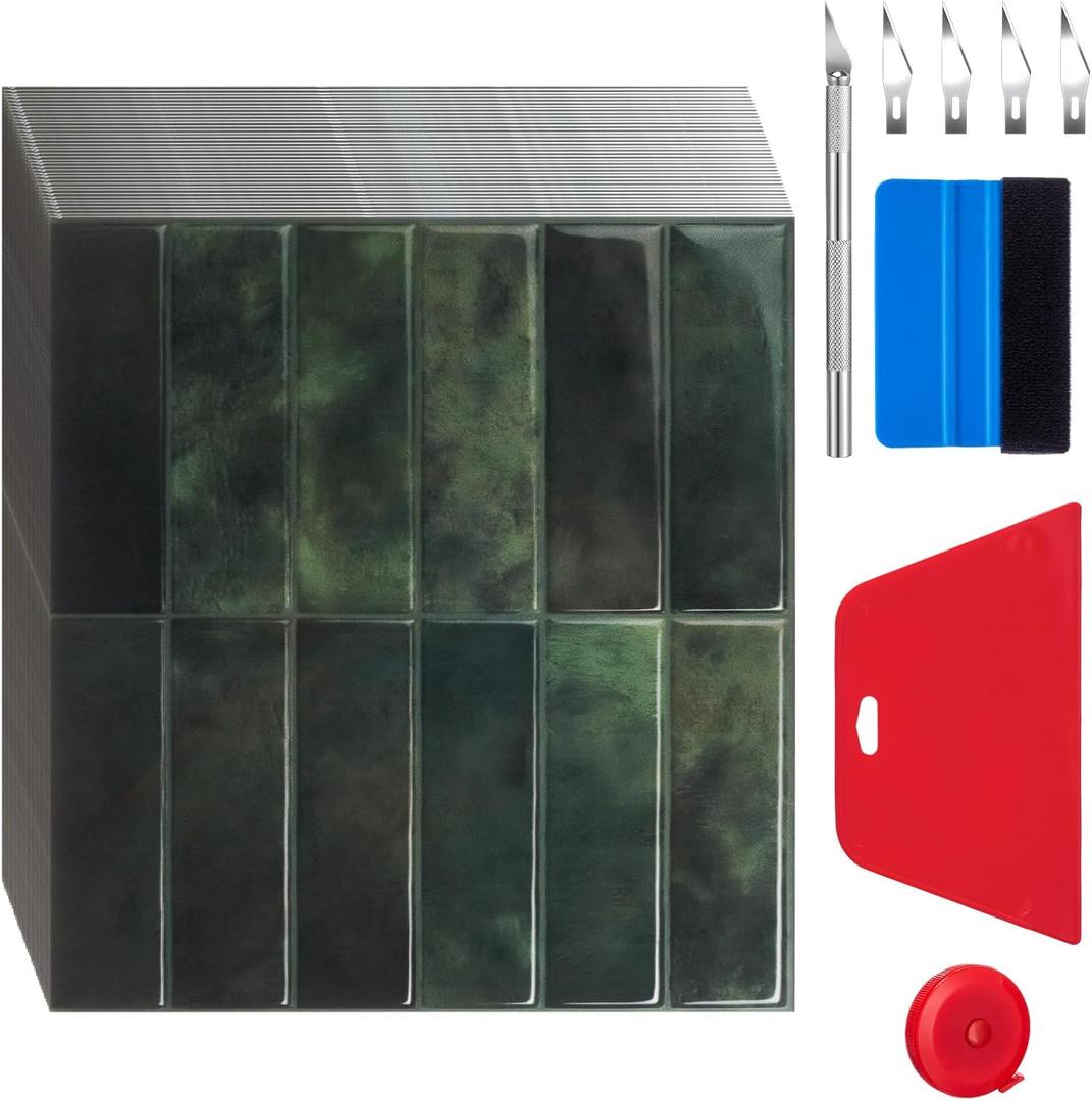 40 Sheets Peel and Stick Backsplash Tile for Kitchen with Wallpaper Tools Kit, Self Adhesive Tile for Kitchen Bathroom, 10" x 4.5" (Classic Style, Dark Green)
