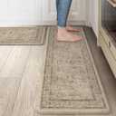 LEEVAN Kitchen Mats for Floor Non-Slip - 2 Piece, Tan Cushioned Anti-Fatigue Mat with Memory Foam - Waterproof, Ergonomic Standing Mat for Bar, Office, Desk, Laundry (17.3"x29"+17.3"x47"-0.47inch)