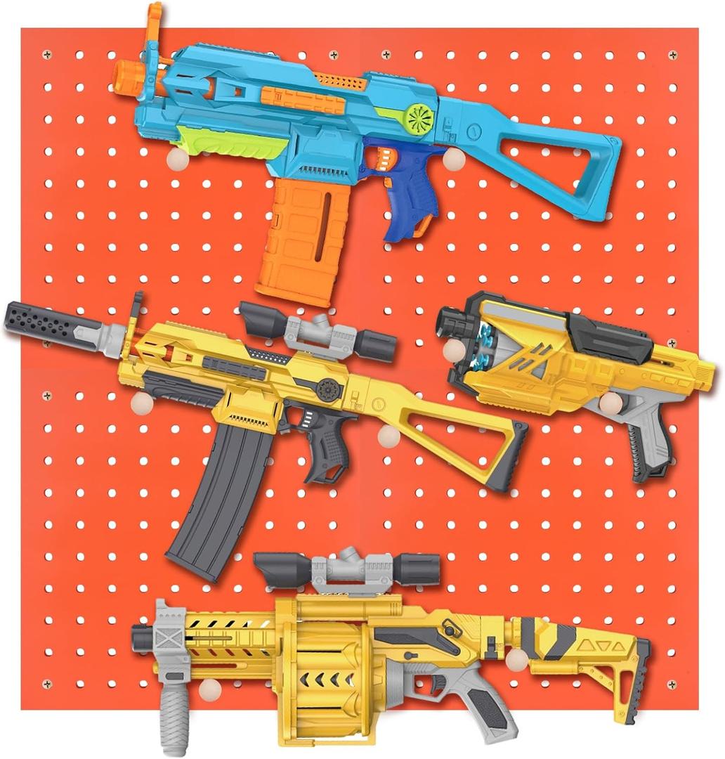 Peg Board For Nerf Guns, Peg Board For Hanging Nerf Guns, Toy Gun Storage, 4 Peg Board 13"x 13" For Nerf Guns, Toy Gun Storage Organizer Compatible with Blasters Nerf (Orange)