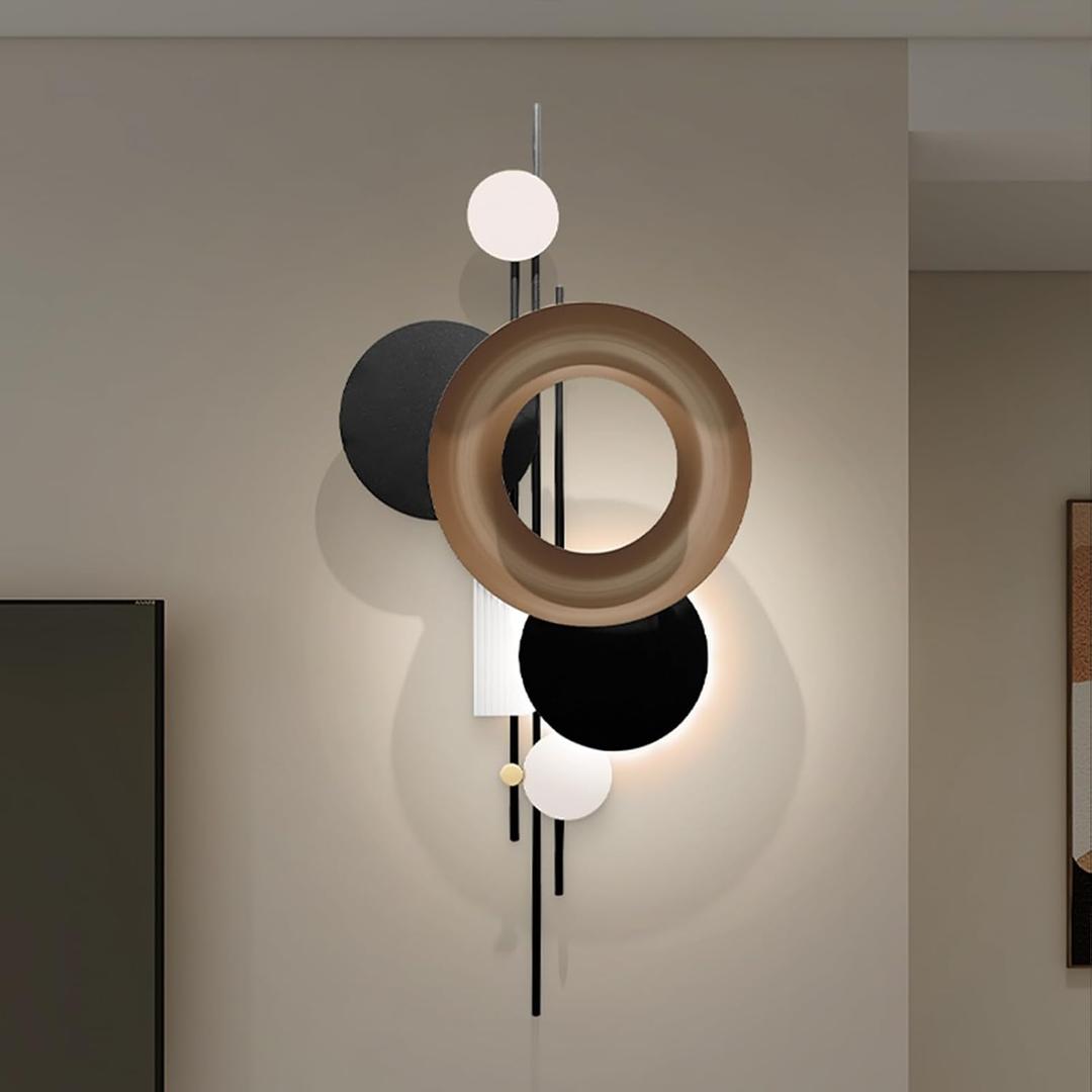 HEBOIX Black 3D Wall Art Decor with Led LightsVoice-Activated Luminescence Abstract Modern Metal Walls DecorMinimalist Large Walls' Art for Corridor/Entrance Wall(22''Lx46''W-Light), 41"L x 17"W