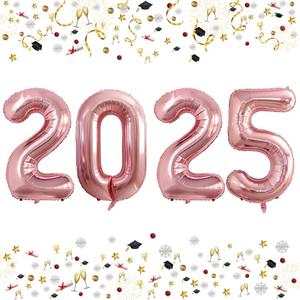 GOER 42 Inch 2025 Foil Number Balloons for 2025 New Year Eve Festival Party Supplies Graduation Decorations (Rose Gold)