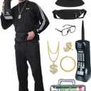 80s Outfit for Men 90s Track Suit Themed Party Outfits Costume for 80s 90s Windbreaker Sweatsuit Sportswear (Small, Black)