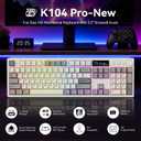 BOYI K104Pro Mechanical Keyboard with 2.2" Screen&Media Knob,QMK/VIA Custom BT5.0/2.4GHz/Type-C Gasket Mounted Hot Swap RGB Full Size Creamy Wireless Keyboard NKRO Gaming Keyboard for PC/Mac(Retro)