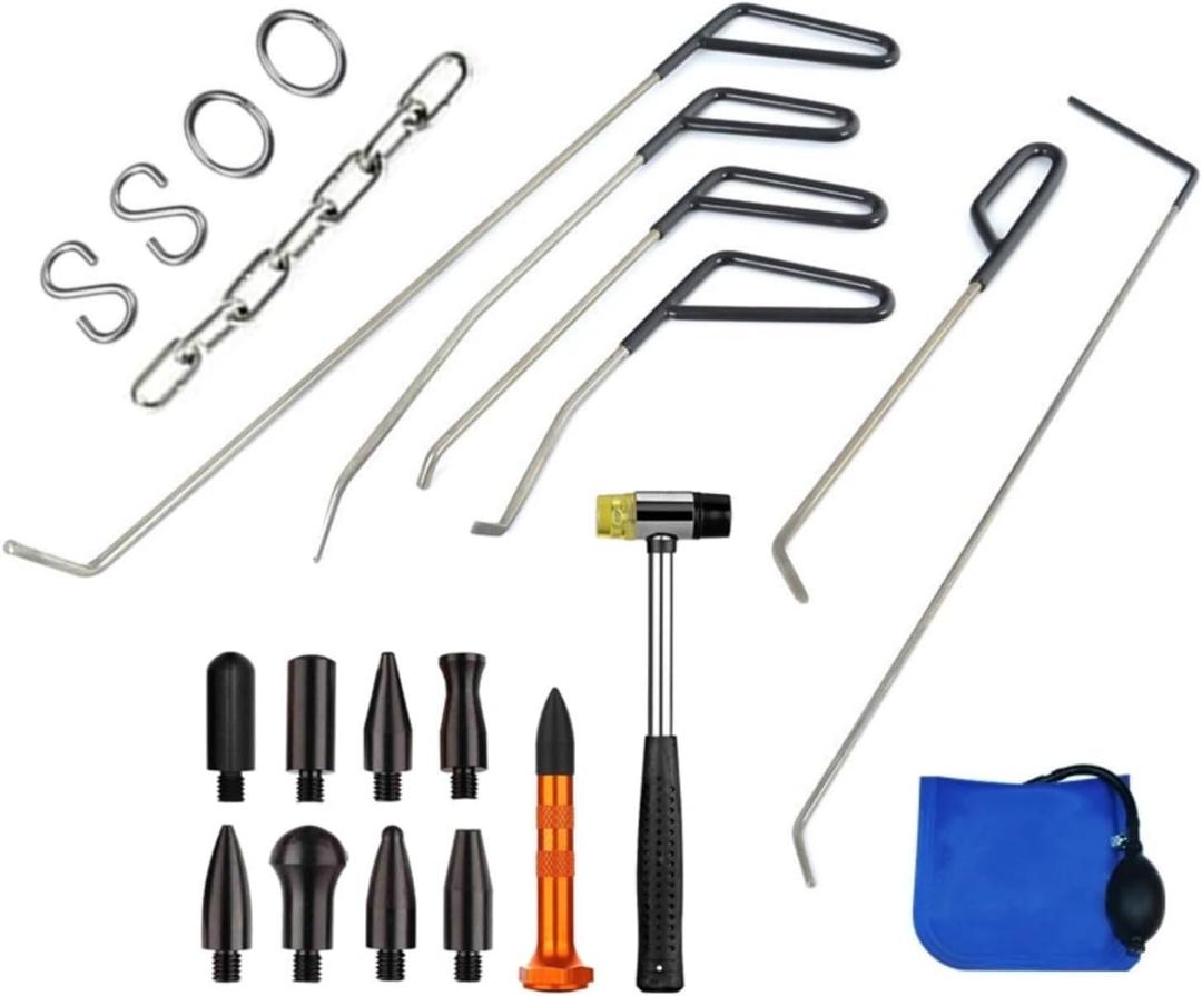 LadyRosian Paintless Dent Repair Tool Kit Dent Removal Rods C Set Stainless Steel Tools with Accessories for Car Body Dent and Hail Damage Repair (EXP 05/05/32)