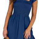 ANRABESS Women's Summer Casual Sleeveless Square Neck Dress 2026 Smocked Ruffle Backless Boho Beach Cute Teen Short Sundress, Dark Sea Blue Medium