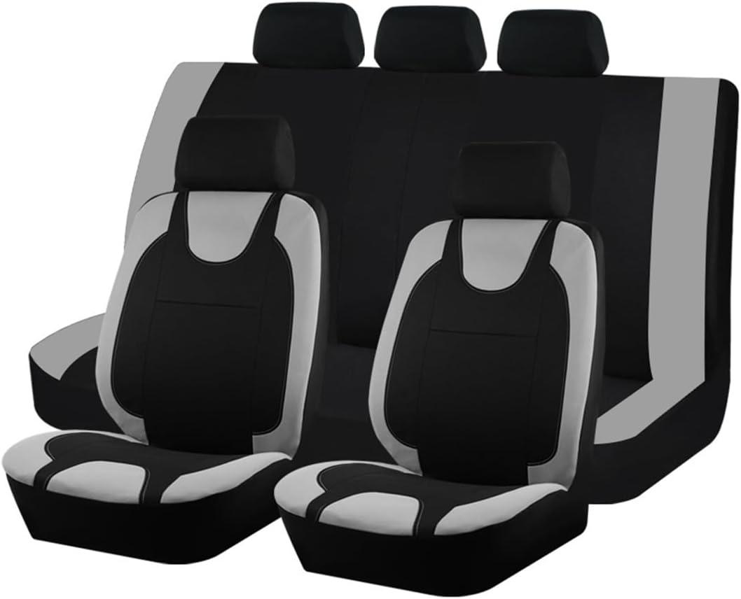 Car Seat Covers Full Set, Polyester Vehicle Front Rear Bench Seat Protectors with 5 Headrest Covers, Automotive Interior Chair Protection Accessories, Universal Fit (Gray)