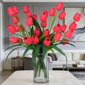 Homsunny 18.9 "Large Red Imitation Tulip Artificial Flowers, 30-Piece Pack. Perfect for Spring Weddings, Valentine's Day, Easter, Mother's Day, and Elegant Home and Table vase Arrangements.