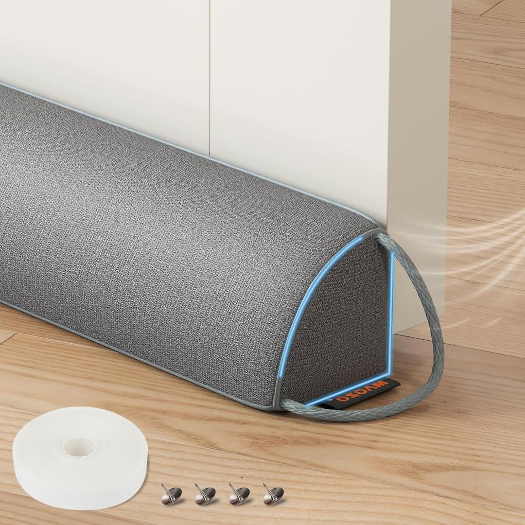MAGZO Door Draft Stopper 36 Inches, Weighted Triangular Door Snake for Winter Noise Blocker with Hook Loops, Gray