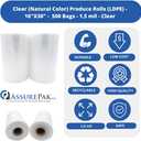 ASSUREPAK Clear Produce Poly Bag On A Roll for Bread, Meat and Groceries - 16"x30" - 500 Bags - 1 Roll Per Case - 1.5 mil