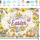 Happy Easter Decorations Banner Watercolor Painting Bunny Colorful Eggs Easter Photography Backdrop Spring Egg Hunt Party Decorations Banner(7x5FT210x150cm)