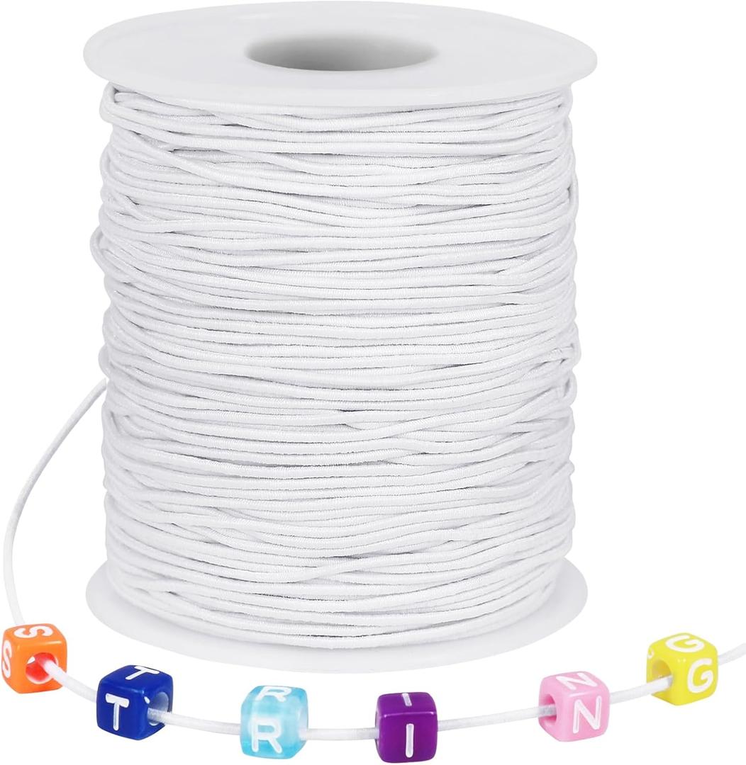 White Elastic String, 328 Feet 1mm Stretchy Bracelet String Bead Cord for Bracelets, Necklaces, Jewelry Making Supplies, Beading, Pony Beads and Crafts(Bead-Free)