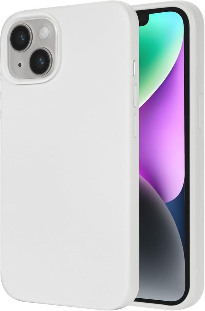 Compatible With iPhone 13 Premium Color Soft Liquid Silicone Gel Rubber Cell Phone Mobile Basic Back Case Cover (White)