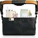 Universal Stroller Organizer with Cup Holder - Vegan Leather Stroller Caddy, 4 Built-In Pockets, Shoulder Strap, Fits Mockingbird, UppaBaby, Nuna, BOB and More