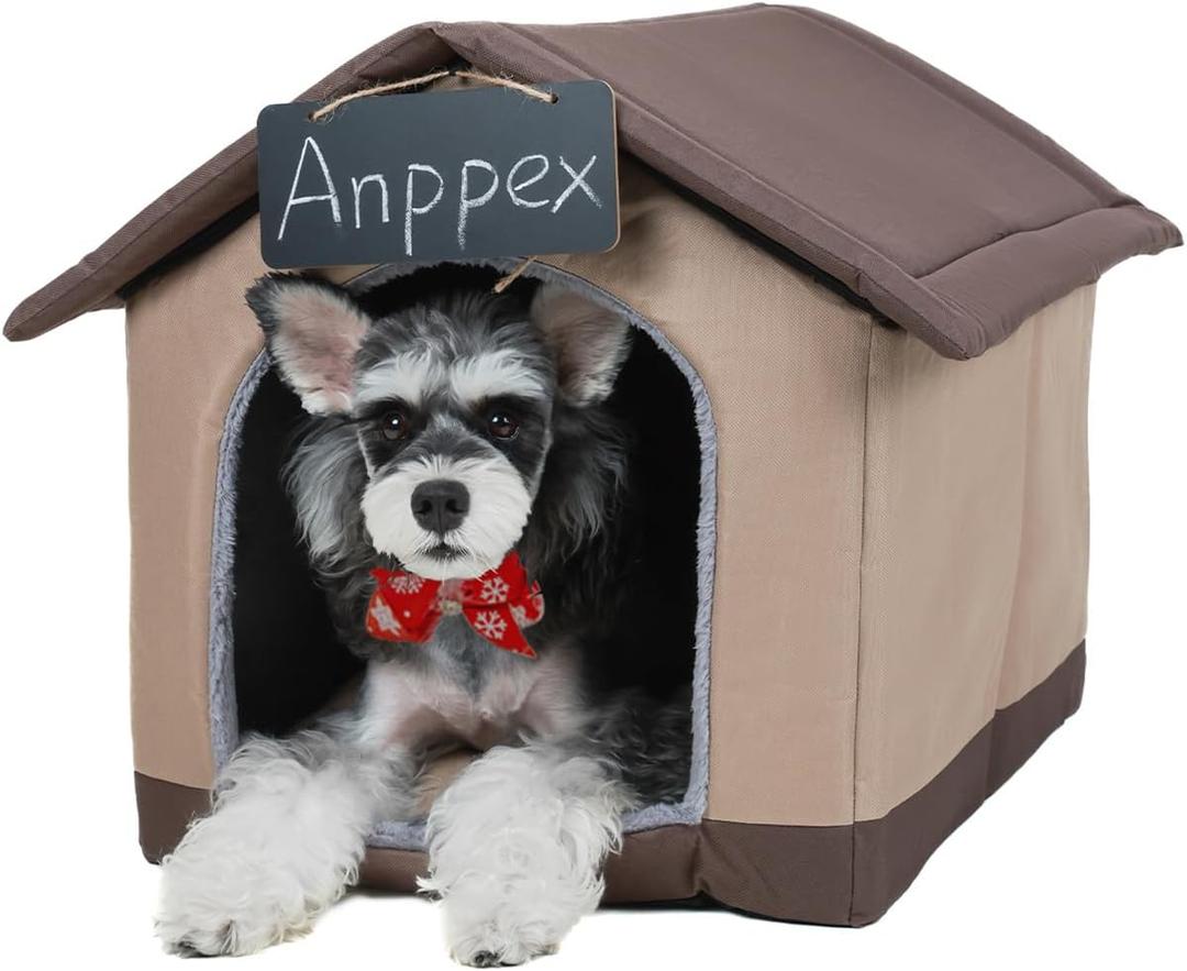 ANPPEX Cozy Dog House Indoor,L Size Indoor Dog House for Small and Medium Dogs,Covered Dog Bed with Cushion,Brown