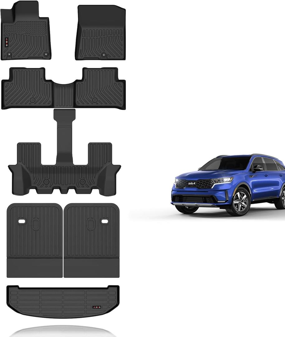 KELCSEECS Floor Mats & Backrest Mats & Cargo Liner for 2021 2022 2023 2024 2025 2026 Kia Sorento(Not for Hybrid) Car Mats Trunk Liner Trunk Mat Kia Sorento Floor Mats Cargo Mat Accessories