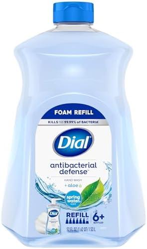 Dial Antibacterial Defense Foaming Hand Soap + Aloe, Spring Water Scent, 52 Fl Oz Hand Soap Refill, Dermatologist-Tested, Gentle on Skin