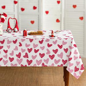 Horaldaily Valentine Tablecloth 5270 Inch Rectangular, Heart-Shaped Pattern Sketchy Style White Washable Festive Table Cover for Party Picnic Dinner Decor