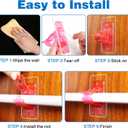 6-Pack No Drill Needed Curtain Rod Holders Brackets, Self Adhesive Rods Holder Hooks, Multipurpose Nail-Free Stick on Curtain Rod Hooks-Transparent Berry Pink