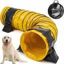 Briwooody 24 in 10 Foot PVC Dog Agility Tunnel with Sandbags Dogs Agility Training Equipment Tunnel with 2 Pack Sandbags, Carry Bag and 4 Ground Spikes for All Medium Large Dogs(Yellow)