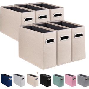 6 Pack Letter Size File Storage Box Collapsible，Fabric Hanging File Folders Organizer, Portable Office Document Holder with Metal Handle, Smooth PVC Rails, Beige