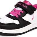 Nautica Kids Girls Sneakers with Adjustable Strap and Bungee Straps | Comfortable Casual Shoes (Toddler/Little Kid) (White Black Pink)