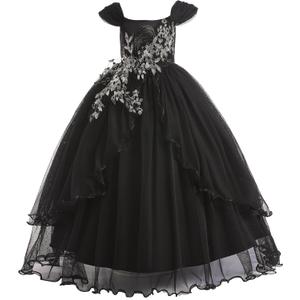 Weileenice Vintage Off The Shoulder Flower Girl Dress Lace Embroidery Little/Big Girls Wedding Bridesmaid Holiday Ballgown (7-8 Years, Classic Black)