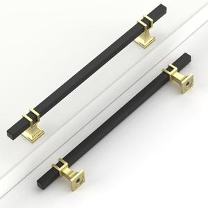 Coinkoly 8 Pack 7.5 Inch(192mm) Black and Gold Cabinet Pulls Kitchen Black Cabinet Handles Drawer Hardware for Cupboard Dresser Handles Bathroom