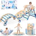 WINGYZ Pikler Triangle Set, Montessori Foldable 8-in-1 Jungle Gym with Reversible Animal Slide, Patent-Protected Climbing Set, Safe 2.35" Gap ASTM F963 Standards for Toddlers 18 Months-7 Years (Blue)