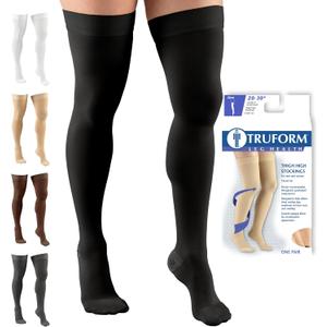 Truform 20-30 Mmhg Compression Stockings for Men & Women, Thigh High Length, Dot Top, Closed Toe, Black, Large (20-30 Mmhg)