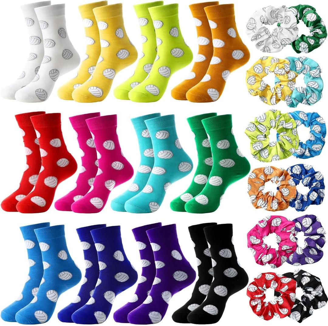 24 Pcs Sport Team Gifts for Girls Novelty Ball Socks and Scrunchie Hair Ties for Teen Girls Team Party Favors