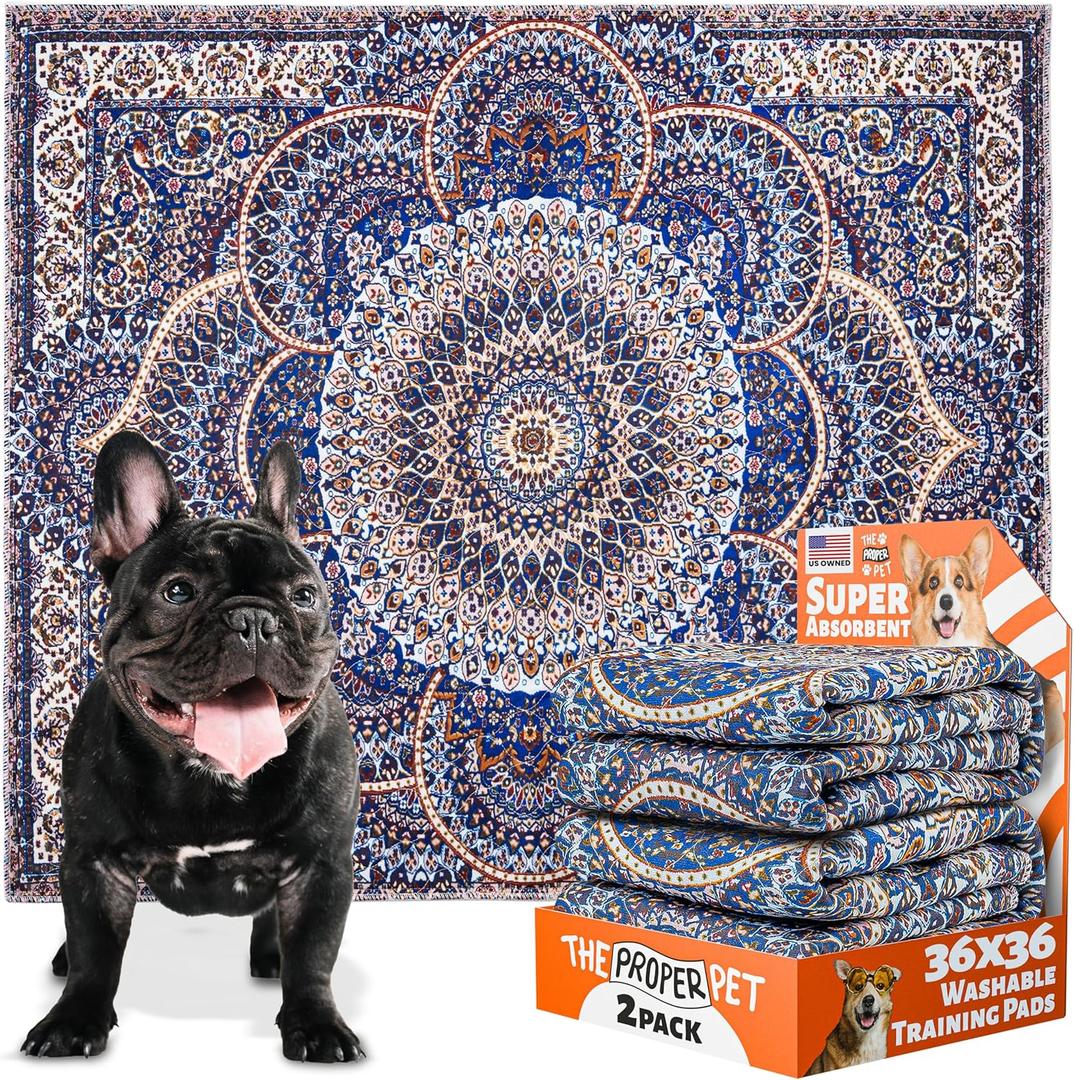 Super Absorbent Washable Pee Pads for Dogs 36x36 - 2 Pack Reusable Puppy Potty Training Mats - Cloth Whelping Blankets - Waterproof, Urine Leak-Proof & Non-Slip for Playpen Floor Carpet