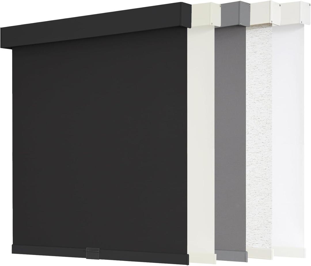AOSKY Blackout Roller Shades Cordless Blinds for Windows, Free-Stop Shades with Valance, Thermal Insulated Fabric, UV Protection, Natural Woven Blinds for Home and Office (25" W x 72" H, Black)