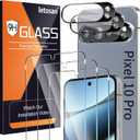Pack of 3 Glass Screen Protector for Google Pixel 10 Pro [6.3 inch] with 3 Pack Camera Lens Protector, 9H Tempered Glass, Fingerprint Unlock, HD Ultra-thin Bubble-Free
