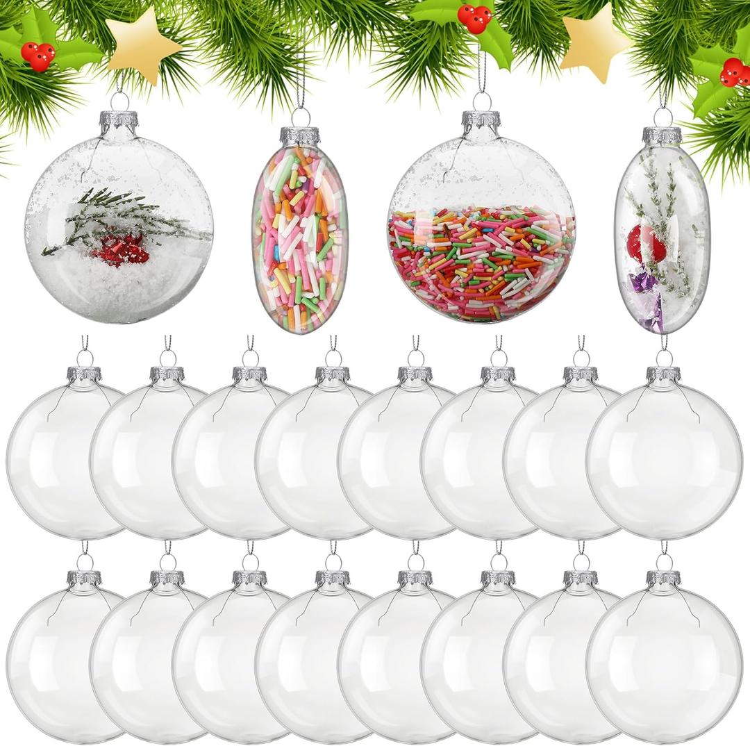 Liliful 24 Pcs Christmas Clear Ornaments Fillable Flat Ball 3.15 Inch for Crafts DIY Ornaments Craft Fillable Glass Ornament Balls Disc Glass Bulbs for Christmas Tree Party Wedding Home Decor