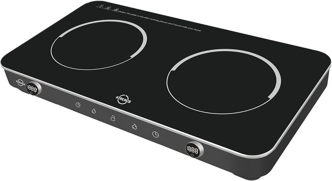 Double Induction Cooktop, 1800W Sensor Touch Electric Cooker Hot Plate, 6.7" Heating Coil,8 Power 8 Temperature Setting Countertop Burner with Timer-Proof Ceramic Glass Surface