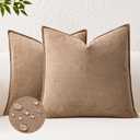 Kevin Textile Waterproof Decorative Pillow Covers Camel 24x24 Inch Pack of 2 Soft Boucle Textured Euro Pillowcases Elegant Accent Pillows for Couch Sofa Chair Bed Home Decor Indoor Outdoor