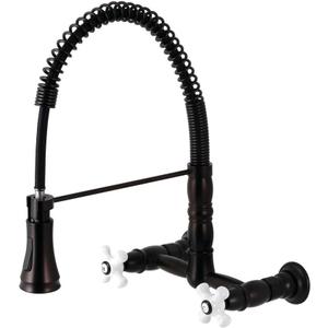 Gourmetier GS1245PX Heritage Two-Handle Wall-Mount Pull-Down Sprayer Kitchen Faucet, Oil Rubbed Bronze