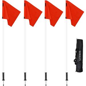 Soccer Corner Flags with Bag, 4-Piece Set for Soccer Field, 5ft ABS Flagpoles for Agility Training (White)