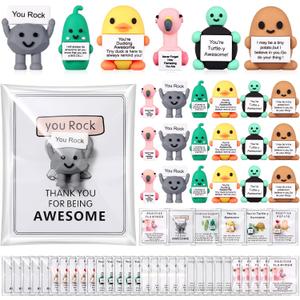 Gejoy 48 Sets Mini Positive Figures Gifts Mini Rubber Toy with Positive Card Bags Miniature Emotional Inspirational Birthday Gifts to Hide and Seek Encouragement Decorations for Coworkers Employees
